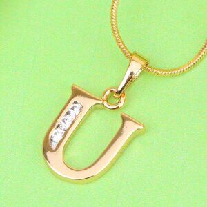 "Rose Gold Initial U Pendant with Crystals – Elegant Letter Jewelry, XPPT1370